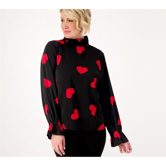Studio Park x Shawn Killinger Women’s Woven Long Sleeve Black Heart Top Large - Picture 3 of 10